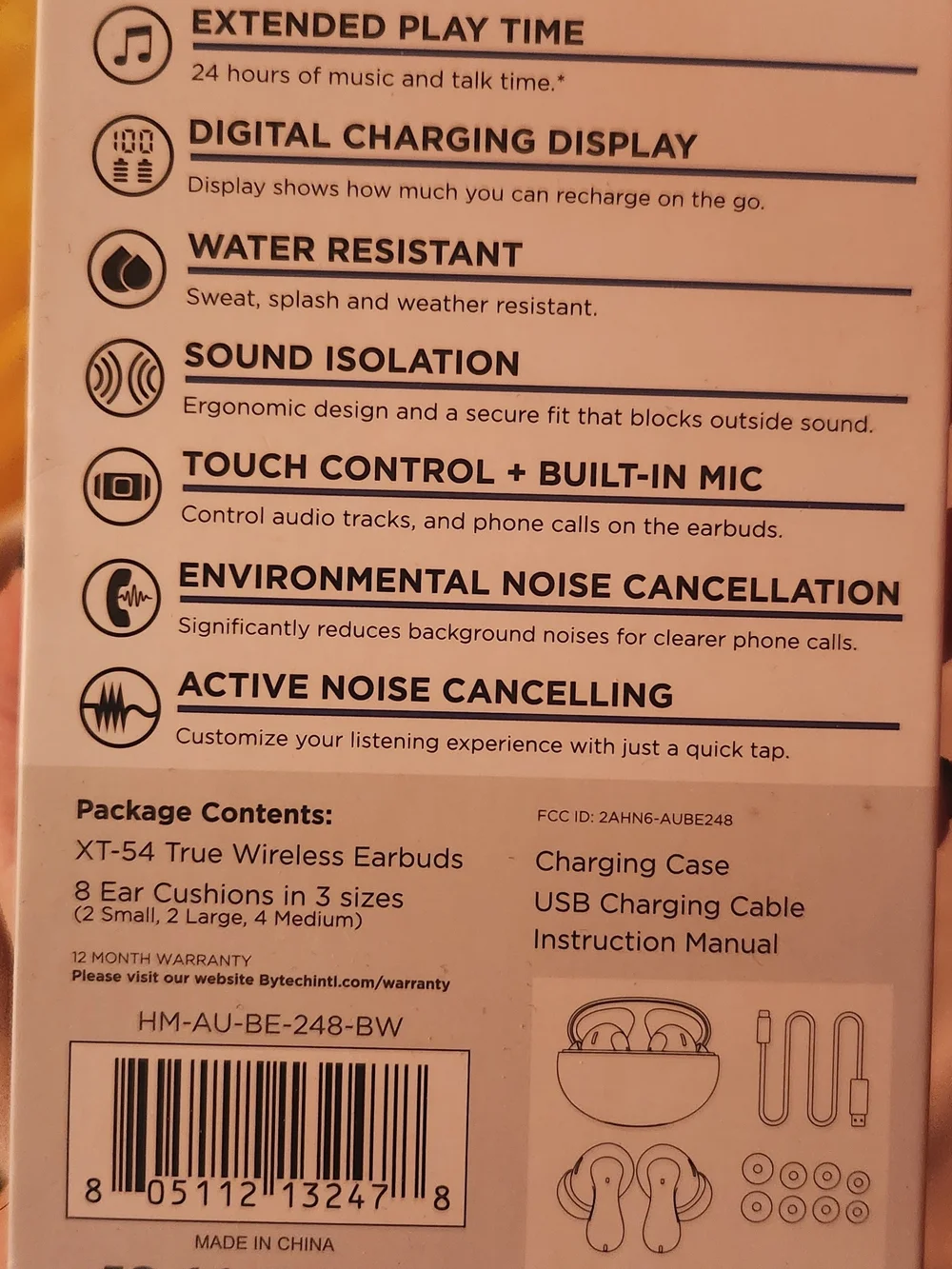 iHome XT-54 True Wireless Earbuds - Black & White Packaging